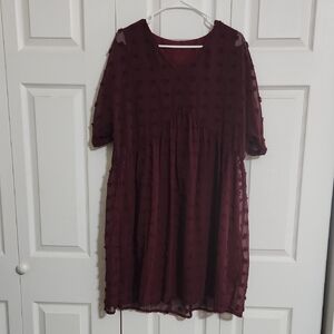 Red Pleated Midi Sundress with 3/4 Sleeves